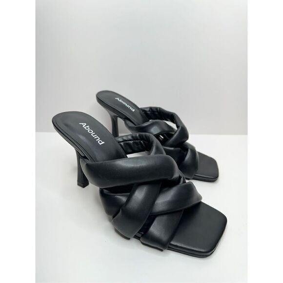 Abound Mule Sandals Size 6.5 Black Square Toe Woven Stiletto Open Toe Heels - Picture 1 of 8